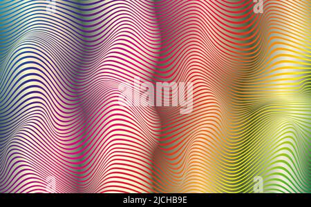 Psychedelic lines. Abstract pattern. Texture with wavy, curves stripes. Optical art background. Wave colorful gradient design,  Vector illustration Stock Vector