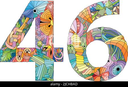 Six number Isolated zentangle illustration for coloring. Color and