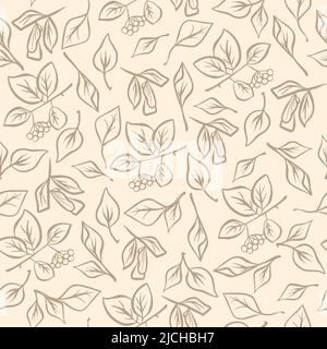 Seamless pattern in the style of botanical doodles with twigs of plants on a white background. Suitable for wrapping paper, various textiles, as well Stock Vector