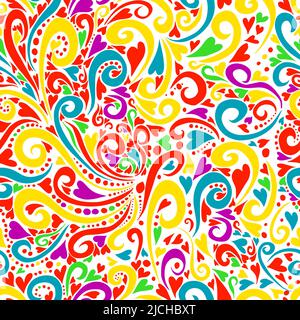 Trendy floral background. Drawn contour colored lines of fantastic flowers on a white background. Stylized abstract patterns. Vector illustration Stock Vector