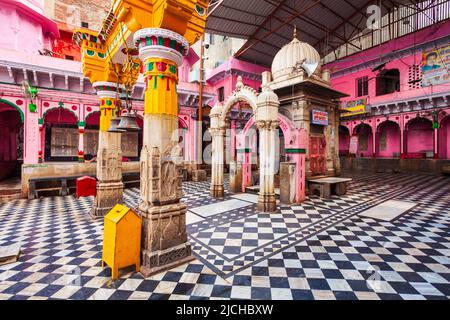 Shri Dwarkadheesh or Dwarkadhish Ji Maharaj Temple is a hindu temple near Vishram Ghat of Yamuna river in Mathura city in India Stock Photo