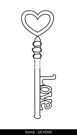 Heart shaped continuous line key icon. Vector minimalist illustration for valentines day, anniversary, engagement party Stock Vector