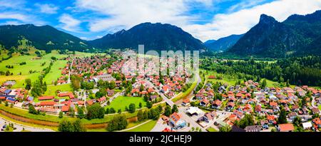 Oberammergau aerial panoramic view. Oberammergau is a town in the district of Garmisch-Partenkirchen in Bavaria, Germany Stock Photo