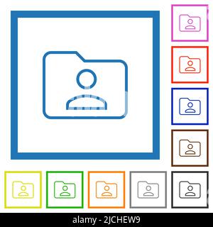 Folder owner outline flat color icons in square frames on white background Stock Vector