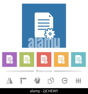 Document setup solid flat white icons in square backgrounds. 6 bonus icons included. Stock Vector