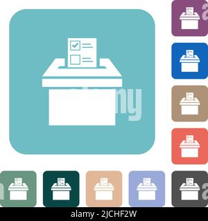 Voting paper and ballot box solid white flat icons on color rounded square backgrounds Stock Vector