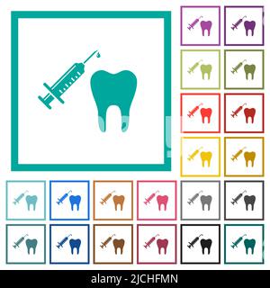 Tooth anesthesia flat color icons with quadrant frames on white background Stock Vector