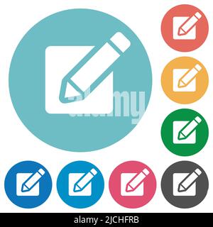 Editing box with pencil solid flat white icons on round color backgrounds Stock Vector