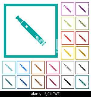 Electronic cigarette solid flat color icons with quadrant frames on white background Stock Vector