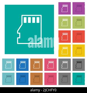 Micro SD memory card outline multi colored flat icons on plain square backgrounds. Included white and darker icon variations for hover or active effec Stock Vector