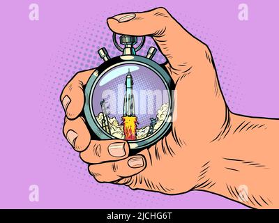 space rocket launch sports stopwatch, speed meter. Time clock arrows are an accurate instrument. Run Stock Vector