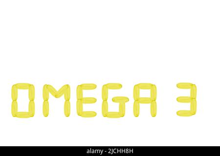 O3 symbol made with gelatin capsules with omega 3, isolated on white with space for text Stock Photo