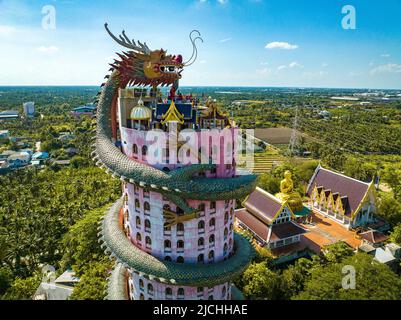 Aerial view of Wat Sam Phran the Dragon temple in Nakhon Pathom, Thailand Stock Photo