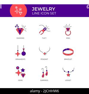 Jewelry Multi Color Line Icon Set Vector Template Stock Vector