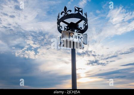 Beacon for HM Queen Elizabeth II 70th anniversary of accession to the throne, Jubilee celebration, against a dusk sunset sky, Scotland, UK Stock Photo