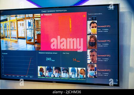 Kyiv, Ukraine - June 15, 2021:Digital system for monitoring and analyzing human body temperature. Stock Photo