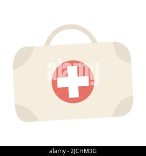 Tourist medical kit. A portable suitcase with medicines for cars, camping, hiking, at home. Flat vector illustration isolated on a white background. Stock Vector