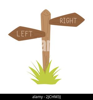 A wooden forest signboard, signposts, guideposts with a pointer - left and right. Shows the direction. The path pointer. Flat vector illustration isol Stock Vector