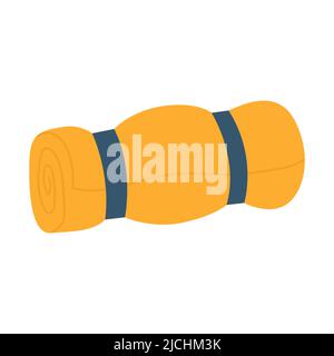 Tourist blanket, mat, tied with straps. Equipment for fishing, hiking, hiking, traveling, camping. Flat vector illustration isolated on a white backgr Stock Vector