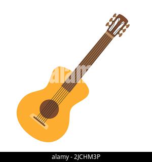 Classic six-string guitar. A stringed musical instrument. A symbol of hiking, camping, traveling. Flat vector illustration isolated on a white backgro Stock Vector