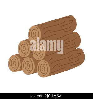 A stack of firewood, a woodpile for making a fire on a hike, camping, picnic or road trip. Felled tree trunks. Flat vector illustration isolated on a Stock Vector