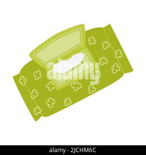 An open package of wet cloth or paper napkins. Hygiene product for hiking conditions, camping, hiking, traveling. Flat vector illustration isolated on Stock Vector