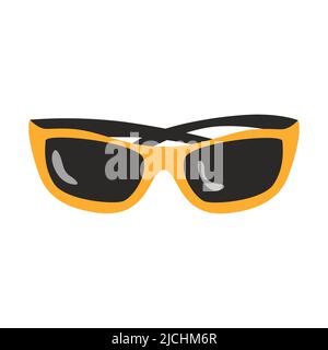 Sunglasses with yellow frames. Summer personal accessory. Folded sunglasses. Equipment for hiking, tourism, travel. Flat vector illustration isolated Stock Vector