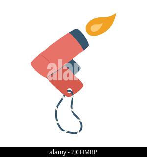 Piezo lighter. Camping igniter with a button. A fire starter. Equipment for tourism, travel, hiking, sports. Flat vector illustration isolated on a wh Stock Vector
