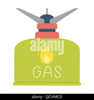 Gas cylinder and gas burner. Camping Outdoor Stove. Equipment for cooking in hiking, traveling, camping. Tourist inventory. Flat vector illustration i Stock Vector