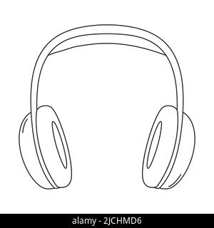 Outline professional studio over-ear headphones with large ear pads. Equipment for podcasting, online learning, listening to music. Linear black white Stock Vector
