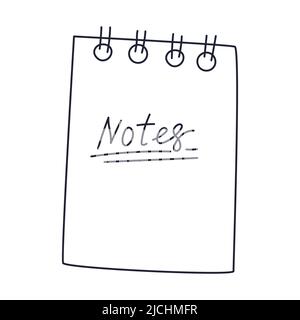 A wire-bound notebook. Empty space. Outline doodle. Black and white vector illustration isolated on white background Stock Vector
