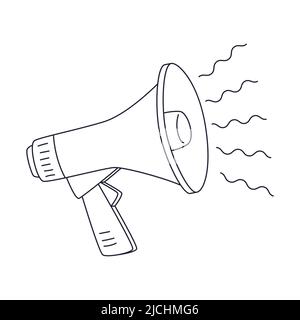 Megaphone Speaker, an audio horn. Outline doodle Stock Vector