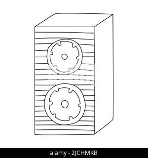 Audio speaker,loudspeaker. Musical equipment. Outline doodle. Black and white vector illustration isolated on white background Stock Vector