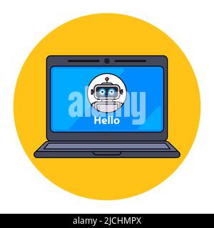virtual robot assistant on a laptop monitor. flat vector illustration. Stock Vector
