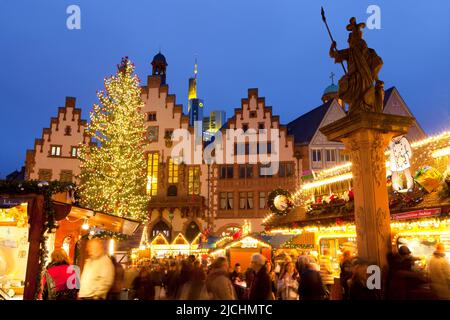 Christmas Market in Romerberg, Frankfurt, Germany Stock Photo