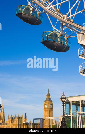 London Eye with Big Ben in the background Stock Photo