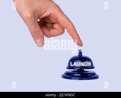 Launching abstract project concept, pressing start button. High quality photo Stock Photo