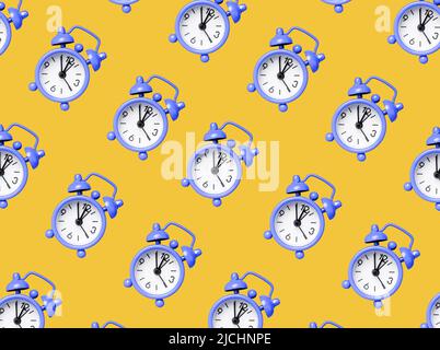 Retro styled alarm clocks pattern. Time background with alarmclocks. High quality photo Stock Photo