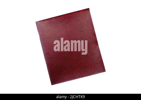 Notepad with blank burgundy soft cover isolated on white, old vintage notebook Stock Photo