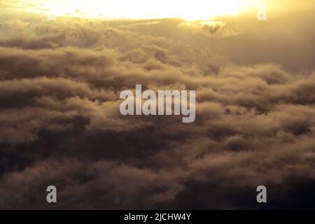 Dramatic sky with dark heavy clouds before storm, hurricane Stock Photo