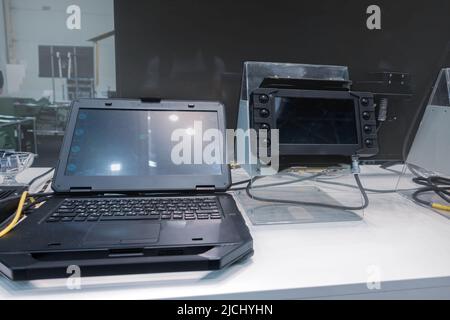 Onboard information system for tactical work on the battlefield. Automated troop control systems Stock Photo