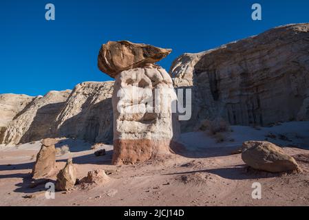 Toadstool rock formations near Kanab, Ut. USA. These unique formations are caused by erosion of soft stone underneath harder rock. Stock Photo