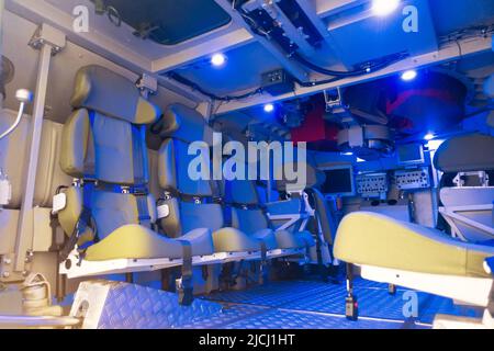 Placement of the crew inside a combat armored vehicle. Stock Photo