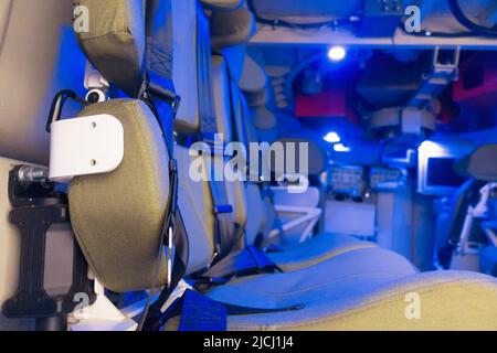 Placement of the crew inside a combat armored vehicle. Stock Photo