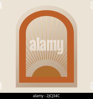 Boho linear gradient sun with arch illustration Stock Vector
