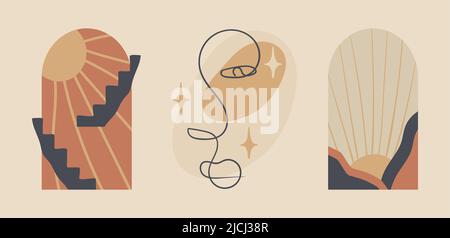 Creative minimalist abstract art background illustrations set Stock Vector