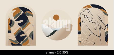 Creative minimalist abstract leaves set illustrations Stock Vector