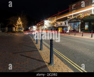 Ironbridge at night with Christmas lights. Wharfage, Ironbridge, Telford, Shropshire, England Stock Photo