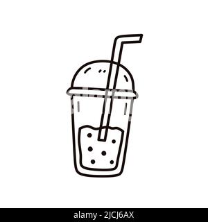 Cute bubble milk tea isolated on white background. Vector hand-drawn illustration in doodle style. Perfect for cards, decorations, logo. Stock Vector