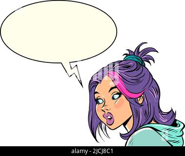 Young woman talking, communication dialogue comic bubble. Pop art style Stock Vector